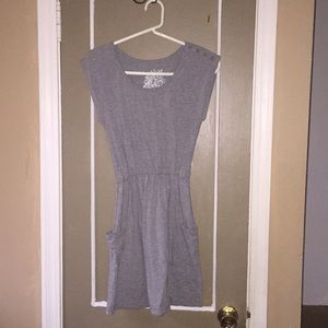 Gray tee shirt style dress with front pockets